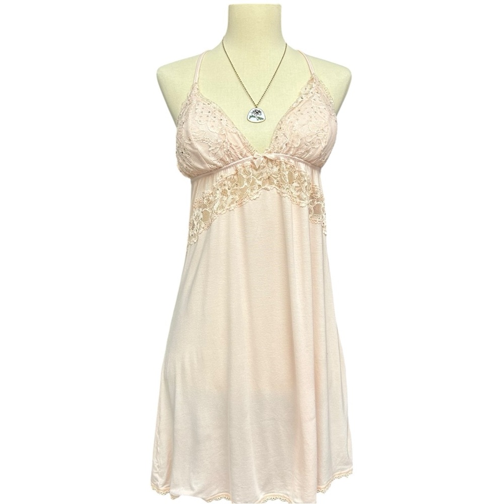 Victoria’s Secret Lace Babydoll Chemise Nightgown Pink Criss Cross Back Size M